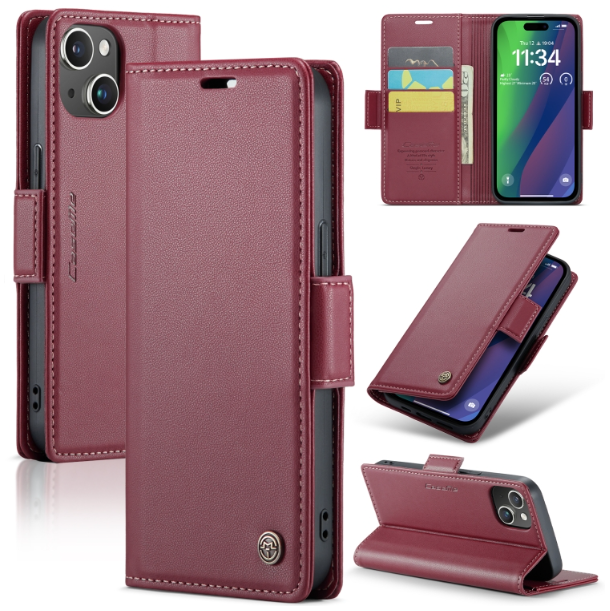 CaseMe Butterfly Buckle Litchi Texture RFID Anti-theft Wallet Case - For iPhone 15 - mosaccessories